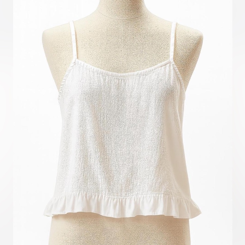 Brandy Melville White Ruffled top cotton one size